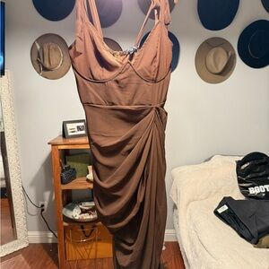 Elegant Brown Draped Dress
